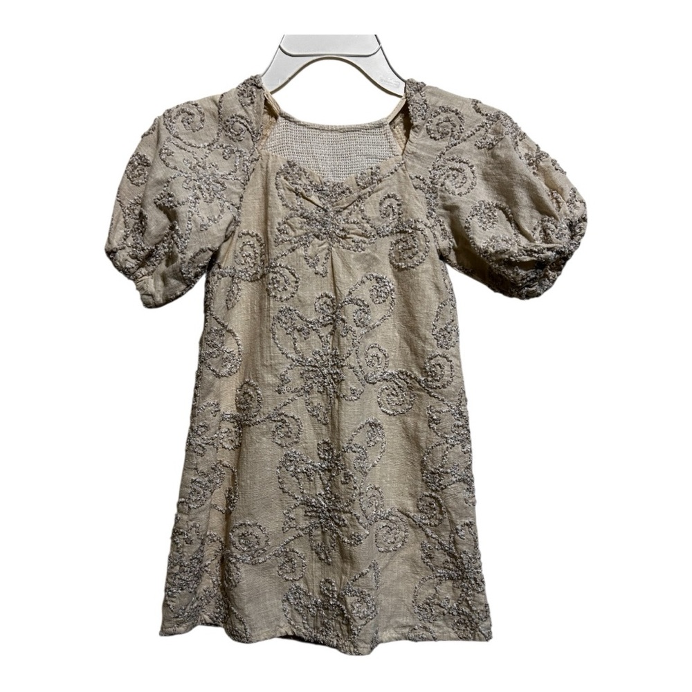 Zara Kids Girls Ivory Puff Sleeve 
Boho Dress